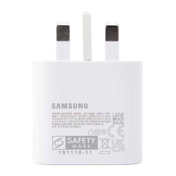 شارژر دیواری فست شارژ اورجینال ۲۵ وات سامسونگ Samsung 25W PD Adapter EP-TA800 توان 25 وات