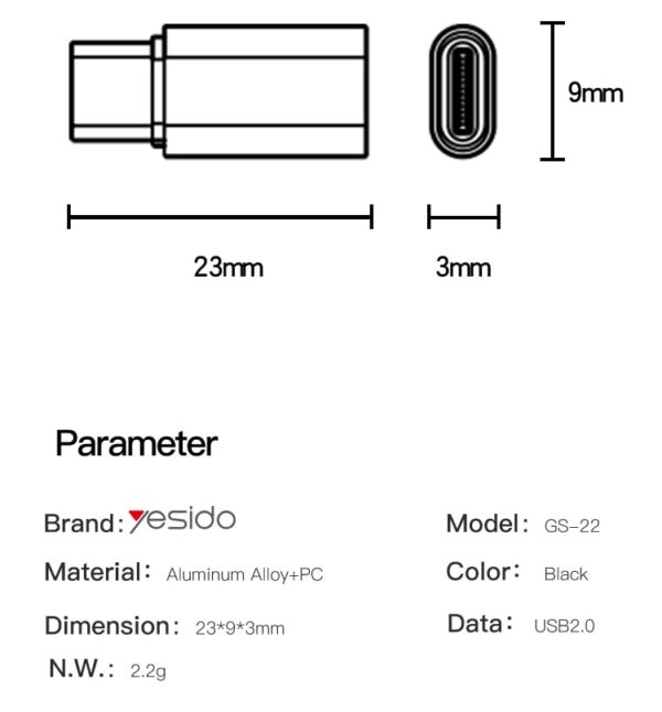 تبدیل Lightning به Type-C یسیدو YESIDO GS22